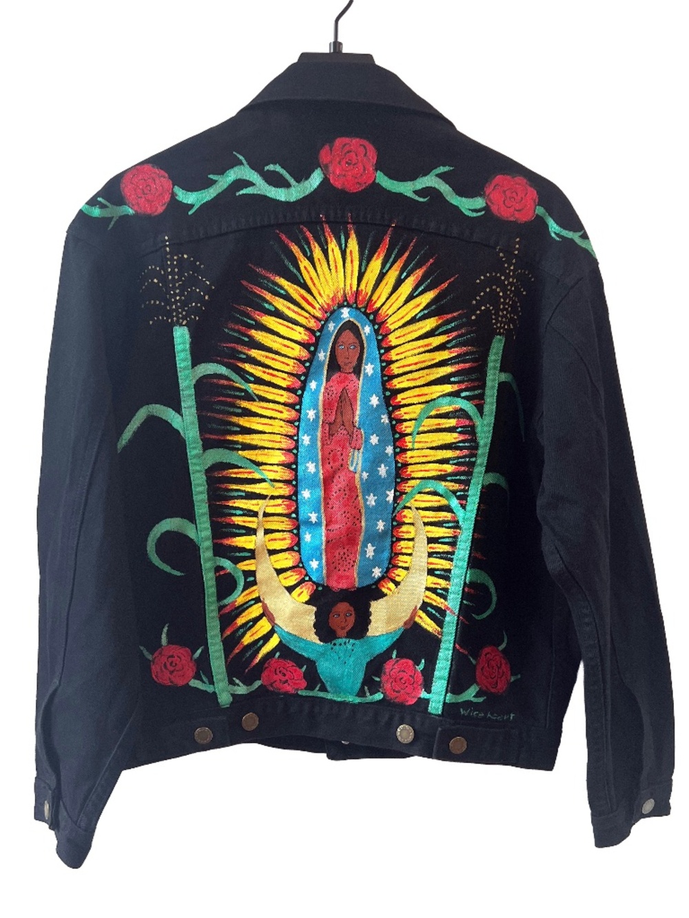 Vintage Hand Painted Sundance Black Denim Jacket / Unisex